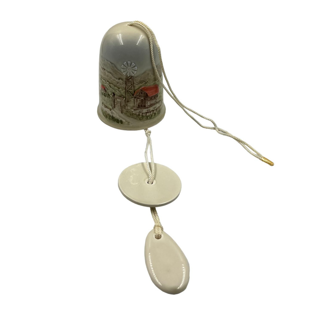Vintage Porcelain Bell Chime Japan OMC Otagiri Co. Handpainted Farm Cows Mill‎